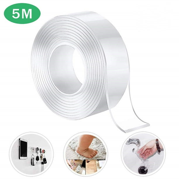 2mm Nano Magic Tape 5M/16.5 Ft Multi-Functional Transparent Reusable Double-Sided Gel Mat Adhesive Tape Seamless Traceless Removable Washable Stick to Glass Metal Kitchen Cabinets Tile Clear